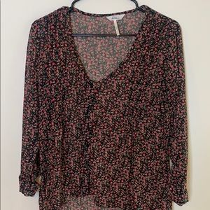 Black floral button up blouse